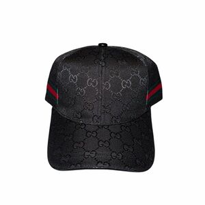 Designer Black Logo Baseball Cap with Red and Green Stripes